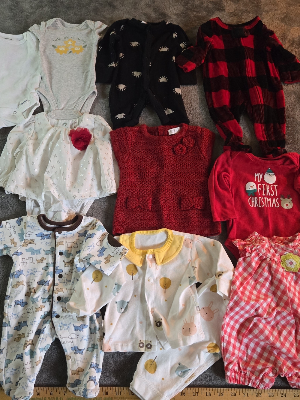 Kids Matching Set - Red Knit Sweater & Mixed Prints
